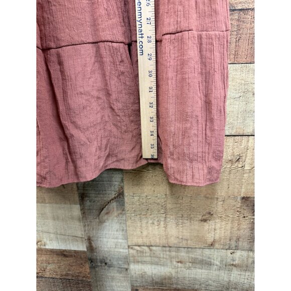 Naif Rust Orange Textured Tiered Mini Dress With Tassel Tie Neck & 3/4 Sleeves L - Picture 2 of 8